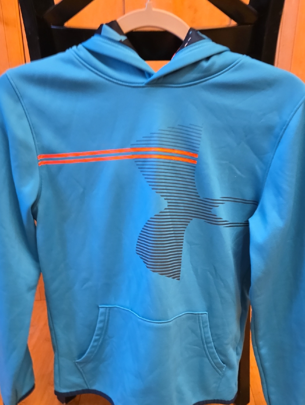 Under Armour Bright Aqua Hoodie with Orange Stripe and Navy Logo